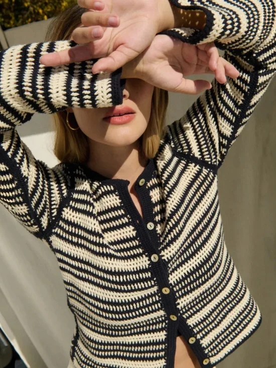 Courtney Crochet Cardigan ~ Seascape Stripe - Picture 8 of 9